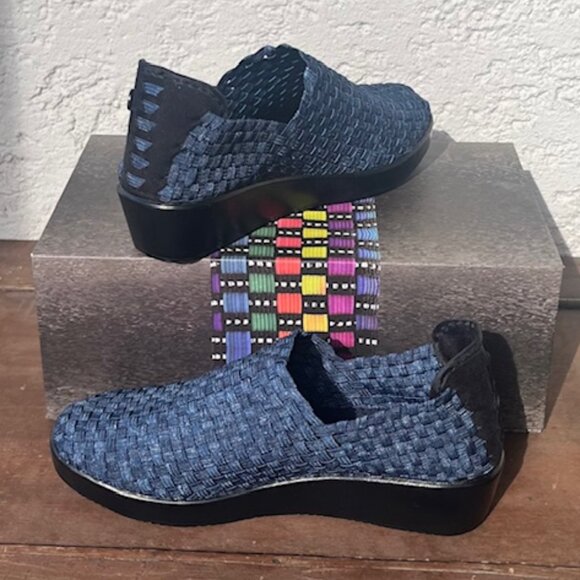 bernie mev. Shoes - Bernie Mev Blue Smooth Cha Cha Woven Slip-Ons